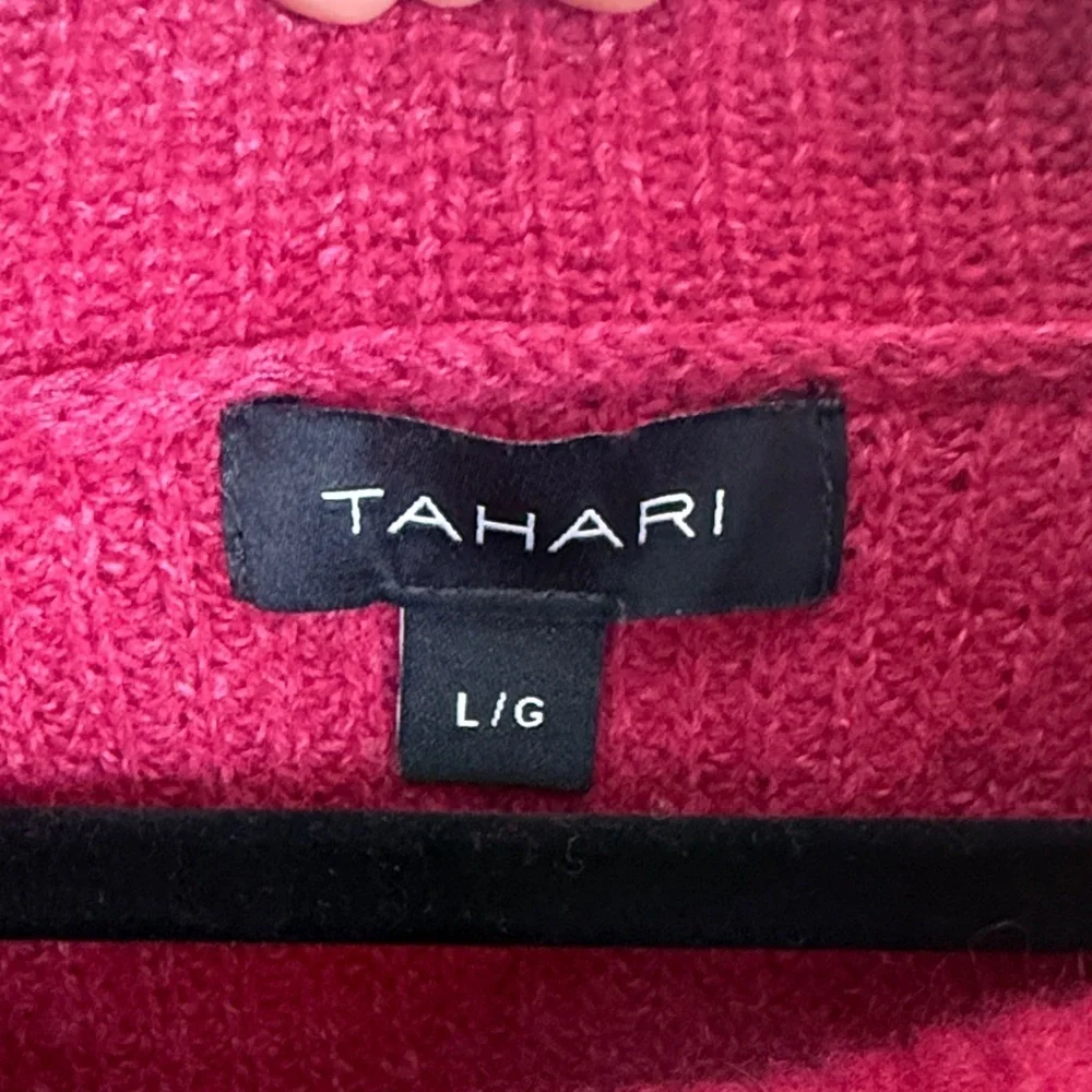 Tahari Merino Wool Cotton Blend Hot Pink Cowl Neck Long Sleeve Knit Sweater - Picture 3 of 9